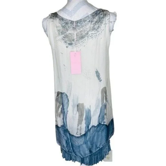 OBSESSION Milan London PARIS 8906M TIE DYE TIERED SILK DRESS DENIM Size Small - Picture 4 of 7